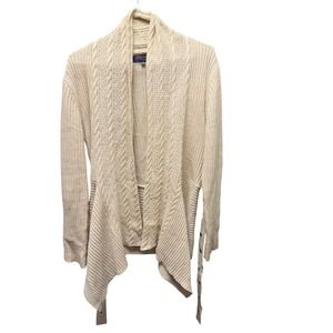 JOSEPH A. Cottagecore Minimalist Cozy Cream Cable Knit Waterfall Cardigan Size L